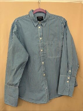 J. Crew Garçon Turquoise and White Gingham Button-Down Shirt with French Cuffs